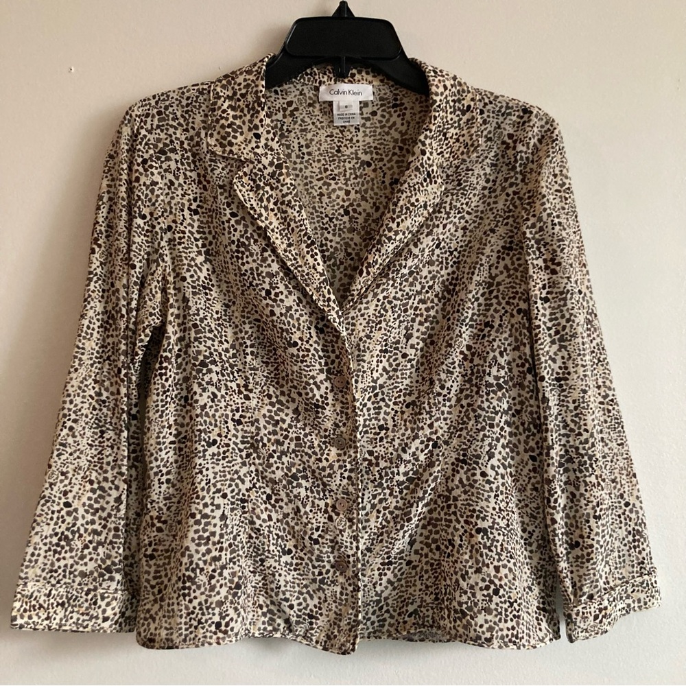 CK cropped animal print blouse